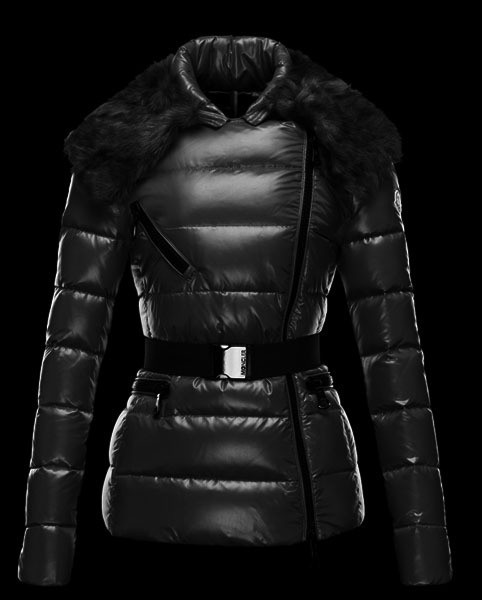 Moncler Donna Giù cappotto collo di pelliccia nero Presa M1100